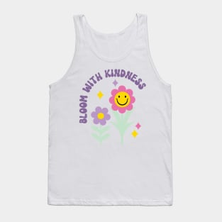 Bloom with Kindness, Retro Flowers and Smiley Face Tank Top